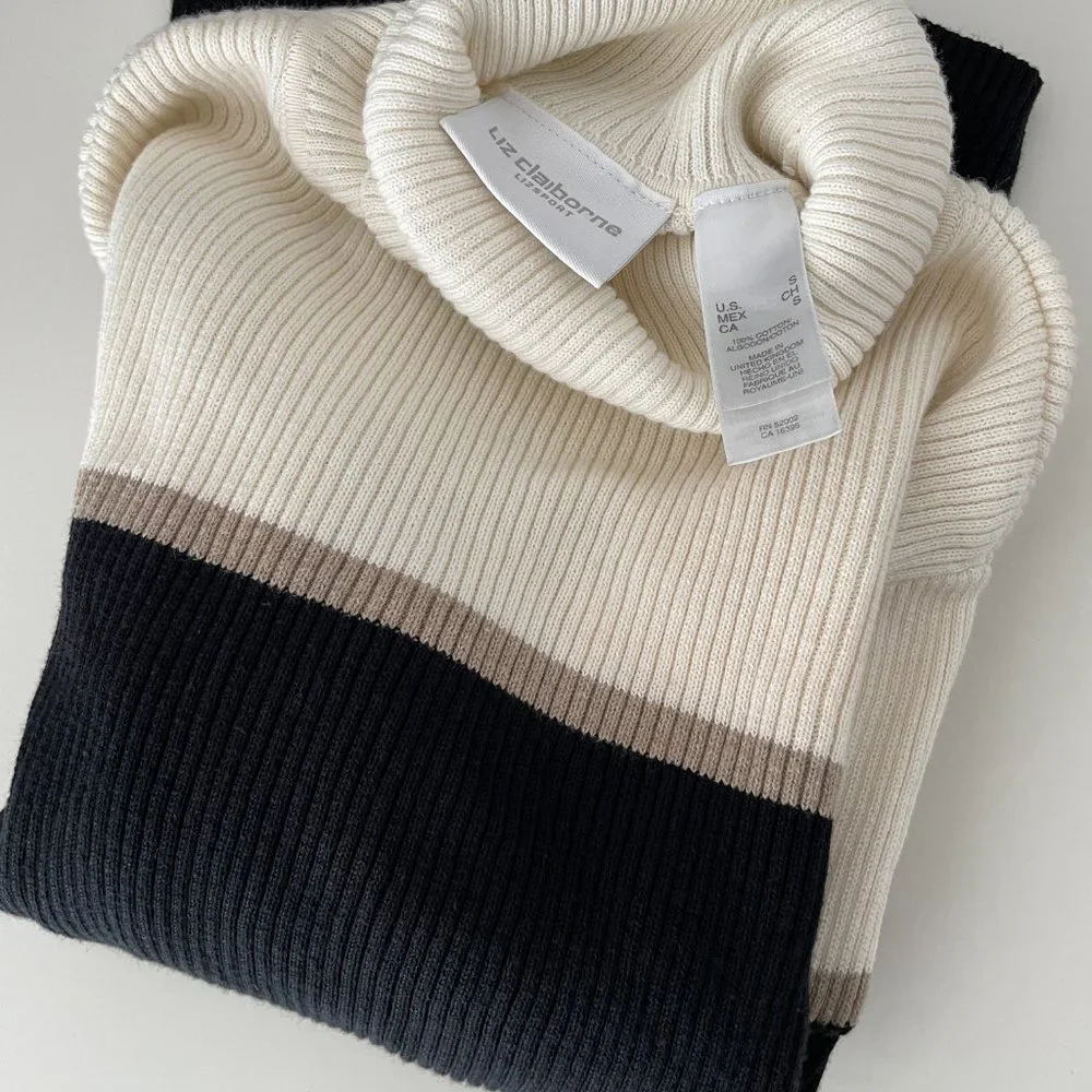 Liz Claiborne minimalist long sleeve cotton knit turtleneck sweater - Picture 7 of 8